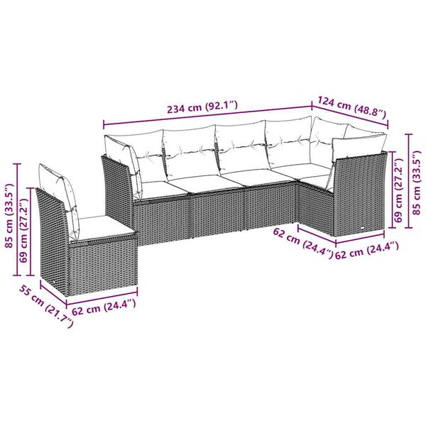 vidaXL Set Divano da Giardino 6pz con Cuscini Grigio Chiaro Polyrattan