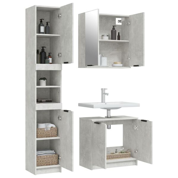 vidaXL Set di Mobili da Bagno 3 pz Grigio Cemento in Legno Multistrato