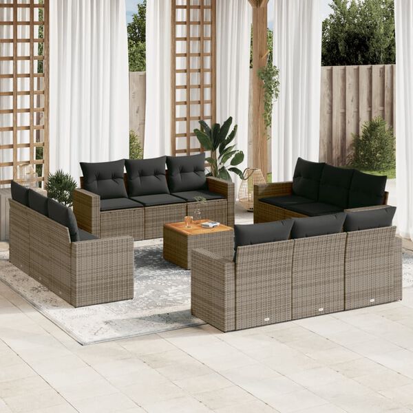 vidaXL Set Divani da Giardino 13 pz con Cuscini Grigio in Polyrattan