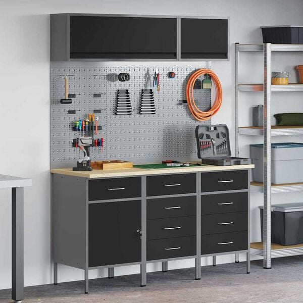 vidaXL Set di mobili da lavoro con cassetto con blocco 8 pcs Nero