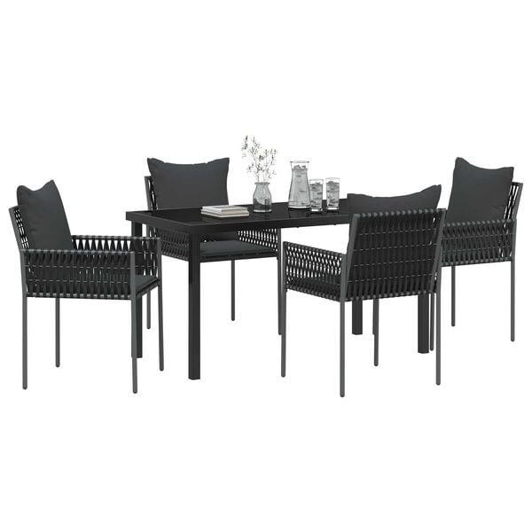 vidaXL Set da Pranzo per Giardino 5 pcs Nero e Grigio Rattan in PE