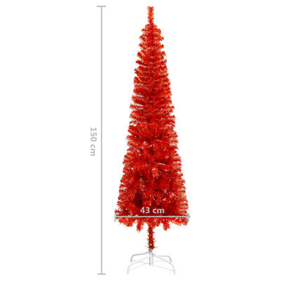 vidaXL Albero di Natale Sottile Preilluminato con Palline Rosso 150 cm
