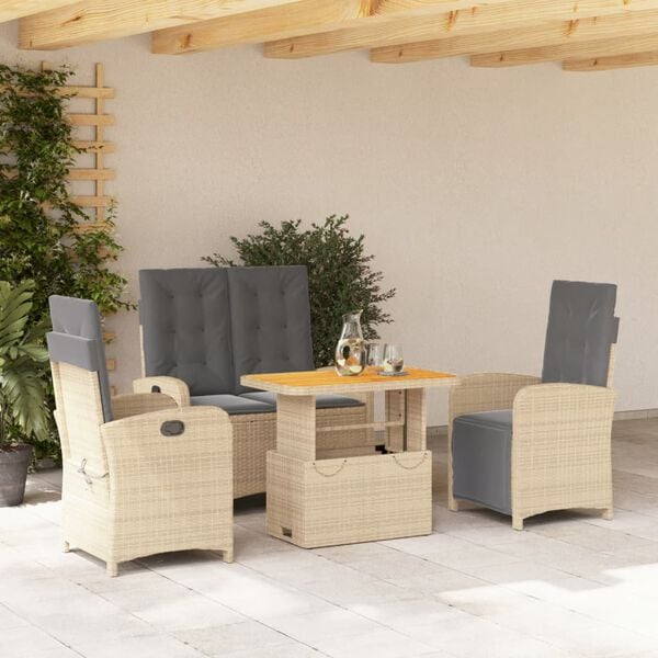vidaXL Set da Pranzo da Giardino 4 pz con Cuscini Beige in Polyrattan