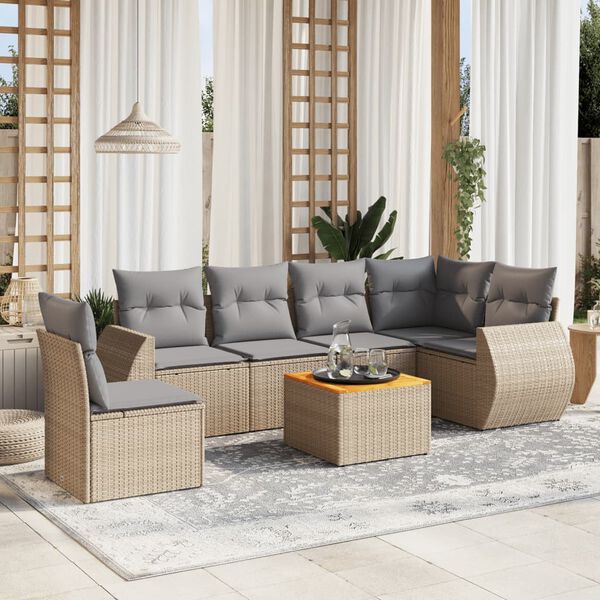 vidaXL Set Divani da Giardino 7 pz con Cuscini Beige in Polyrattan