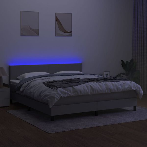 vidaXL Letto a Molle Materasso e LED Grigio Chiaro 160x200 cm Tessuto