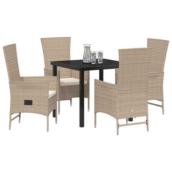 vidaXL Set da Pranzo per Giardino con cuscino 5 pcs Beige polyrattan