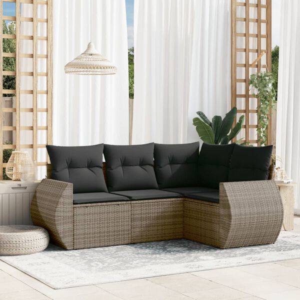vidaXL Set Divani da Giardino 4 pz con Cuscini in Polyrattan Grigio