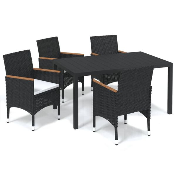 vidaXL Set da Pranzo per Giardino 5 pz con Cuscini Polyrattan Nero