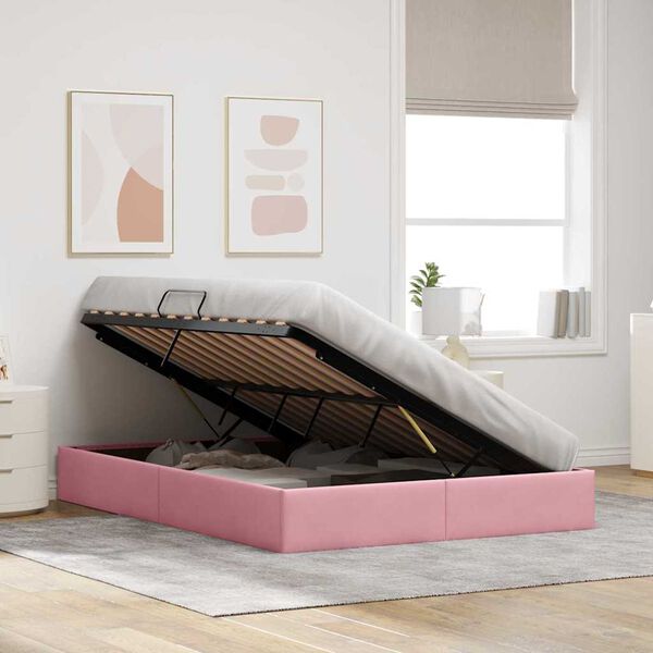 vidaXL Letto con Contenitore con materasso Rosa 140 x 190 cm Velluto
