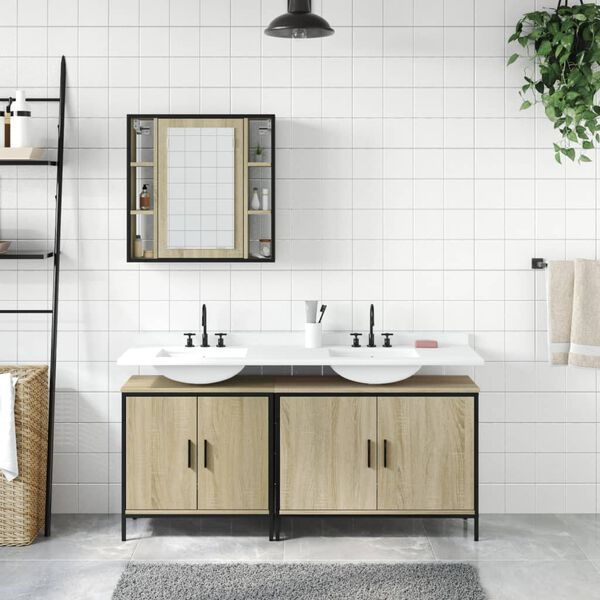 vidaXL Set di Mobili da Bagno 3 pz Rovere Sonoma in Legno Multistrato