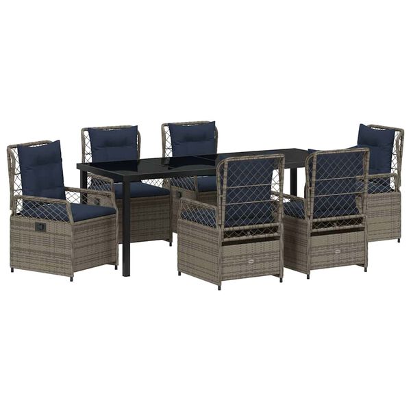 vidaXL Set da Pranzo per Giardino 7 pcs Grigio polyrattan
