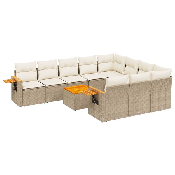 vidaXL Set Divani da Giardino 11 pz con Cuscini Beige in Polyrattan