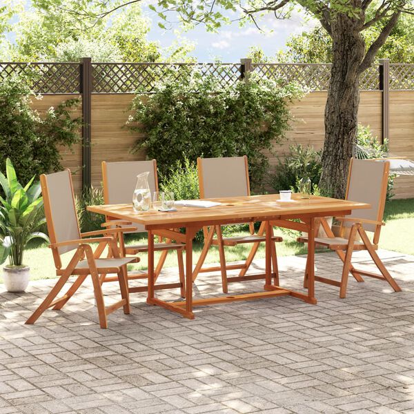 vidaXL Set Pranzo da Giardino 5pz Legno Massello di Acacia e Textilene