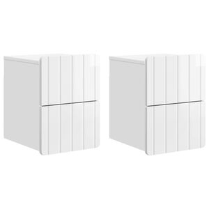 vidaXL Mobiletto da notte a muro 2 pcs Bianco Lucido 33 x 34,5 x 43 cm