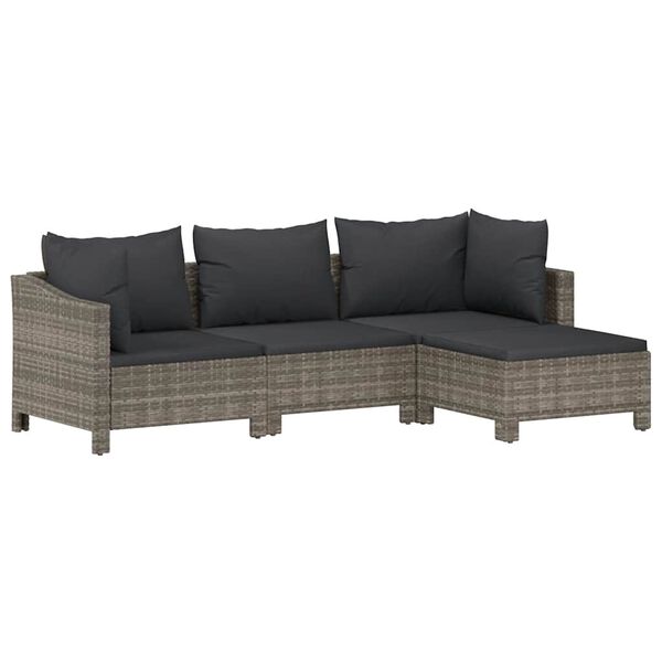 vidaXL Set Divani da Giardino 4 pz con Cuscini in Polyrattan Grigio
