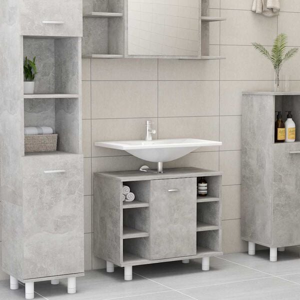 vidaXL Mobile da Bagno Grigio Cemento 60x32x53,5 cm Legno Multistrato