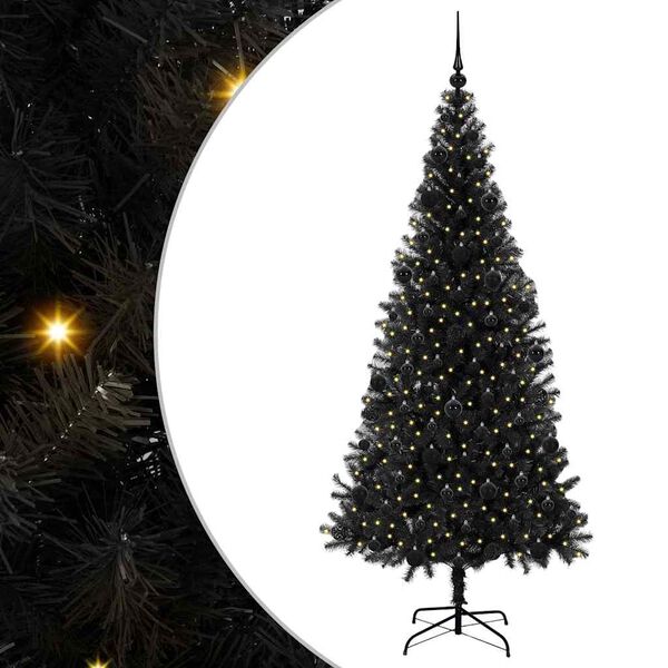 vidaXL Albero di Natale con 300 LED con supporto Nero 210 cm PVC