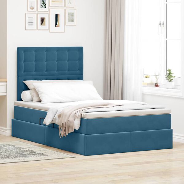 vidaXL Letto con contenitore e LED con led Blu 120 x 190 cm Velluto