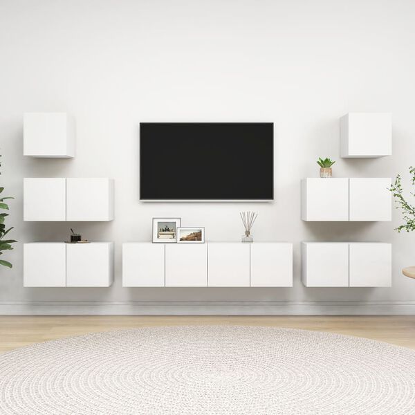 vidaXL Set Mobili Porta TV 8 pz Bianco in Legno Multistrato
