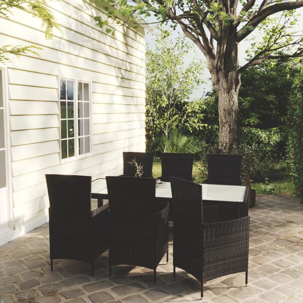 vidaXL Set da Pranzo da Giardino 7 pz con Cuscini in Polyrattan Nero