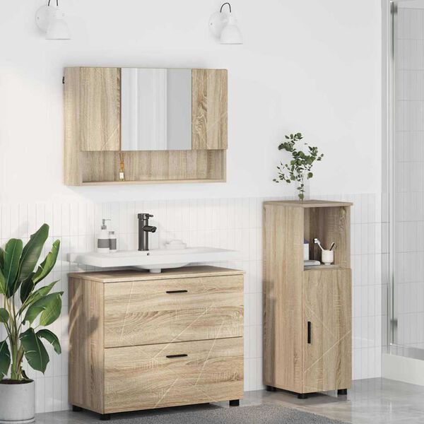 vidaXL Set di mobili per il bagno con cassetto 3 pcs Rovere Sonoma