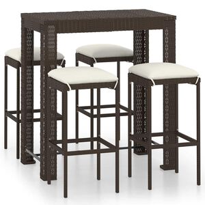 vidaXL Set da Bar da Giardino 5 pz con Cuscini in Polyrattan Marrone