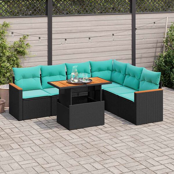 vidaXL Set Divani da Giardino con Cuscini 7pz Nero Polyrattan