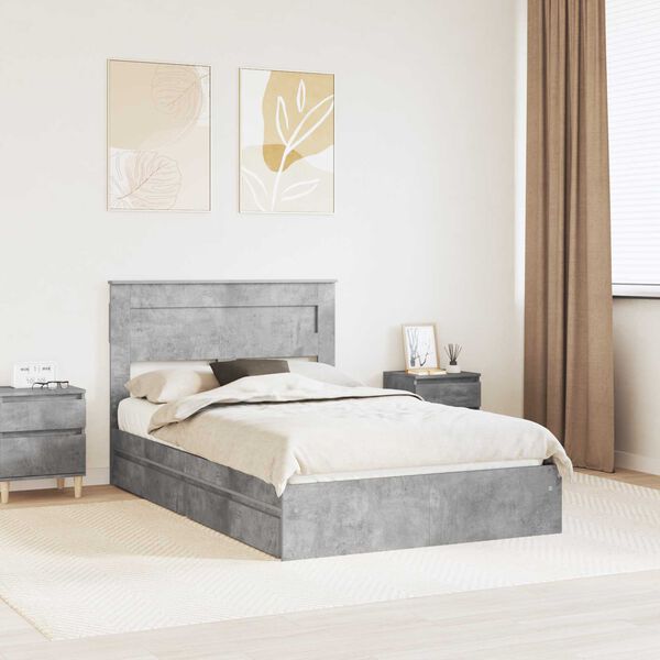 vidaXL Letto con Contenitore con testiera Grigio cemento 135 x 190 cm