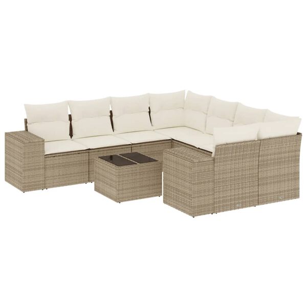 vidaXL Set Divano da Giardino 9 pz con Cuscini Beige in Polyrattan