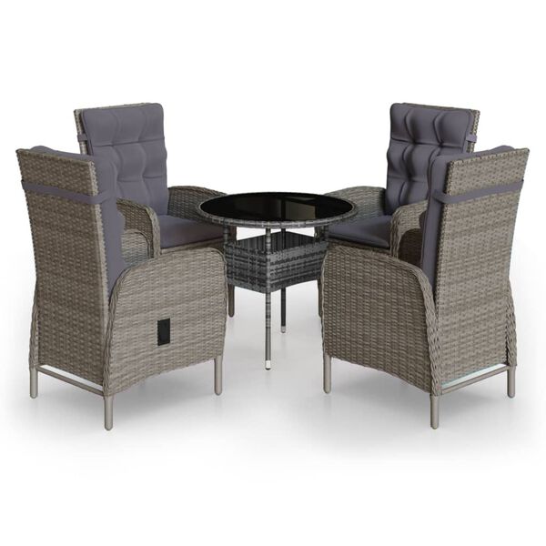 vidaXL Set da Bistrot per Giardino 5 pz in Polyrattan Grigio