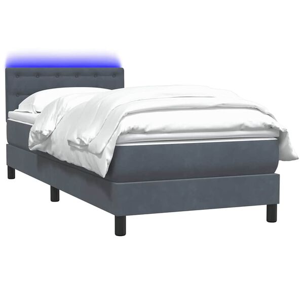 vidaXL Letto a Molle con Materasso e LED Grigio Scuro 80x210 cm Velluto