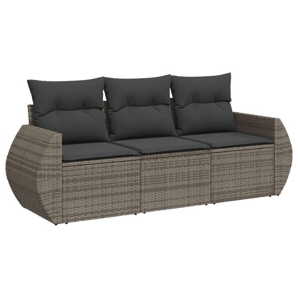 vidaXL Set Divani da Giardino 3 pz con Cuscini Grigio in Polyrattan