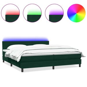 vidaXL Letto a Molle con Materasso e LED Verde Scuro 180x220 cm Velluto