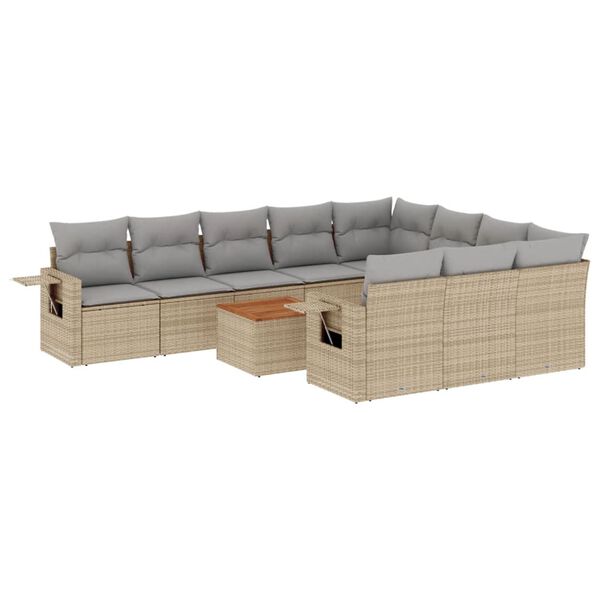 vidaXL Set Divano da Giardino 11 pz con Cuscini Beige Misto Polyrattan