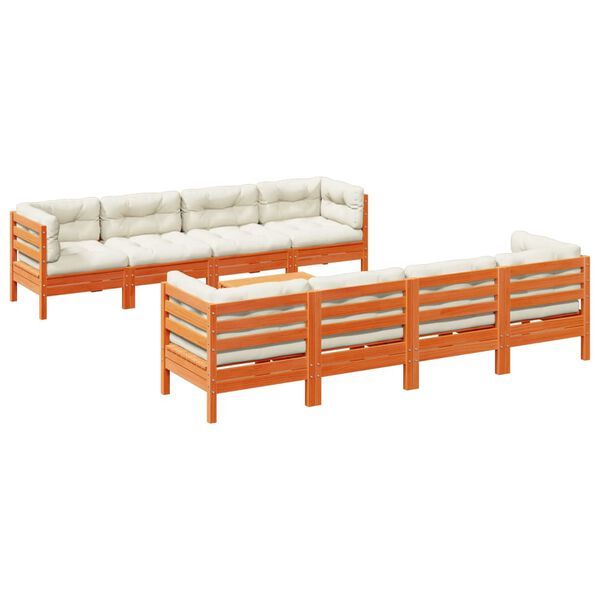 vidaXL Set Divani Giardino 9 pz con Cuscini Marrone Cera Massello Pino