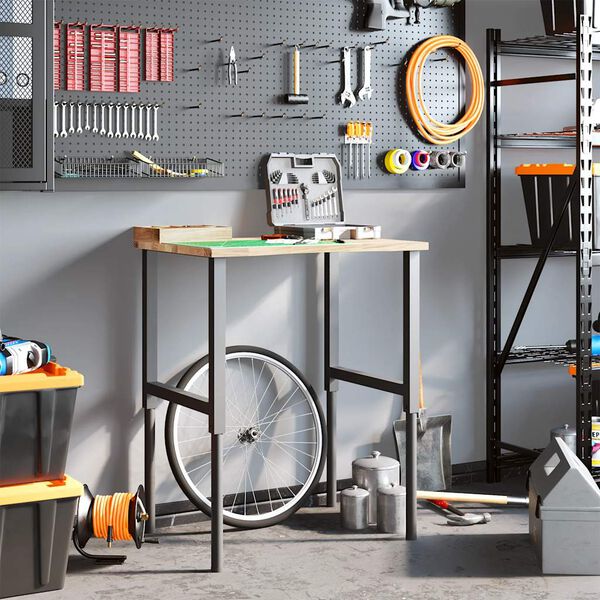 vidaXL Banco da Lavoro 80x60x(71,5-98) cm Legno Massello Rovere