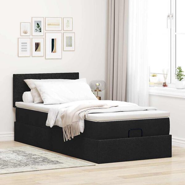 vidaXL Struttura Letto Pouf con Materasso Nero 90x190 cm in Tessuto