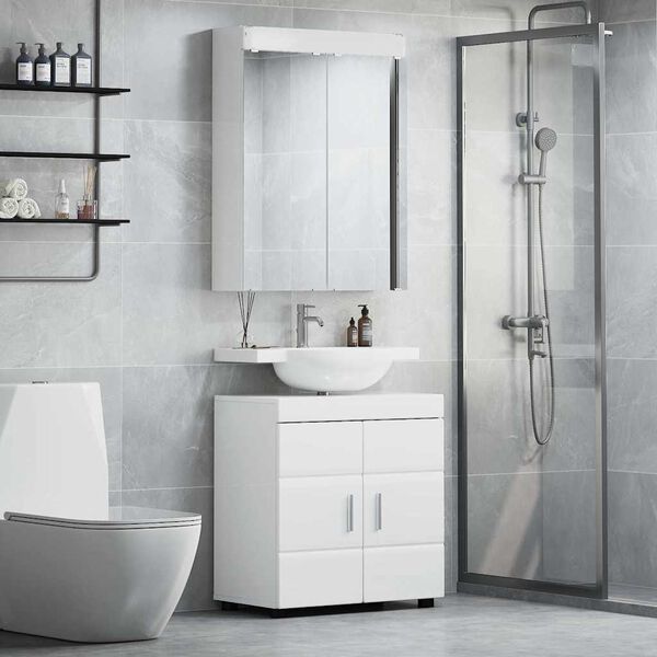 vidaXL Set di mobili per il bagno con lo scaffale TULUM Bianco Lucido