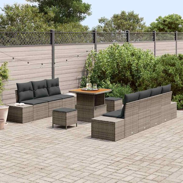 vidaXL Set Divano da Giardino con cuscino 10 pcs Grigio polyrattan