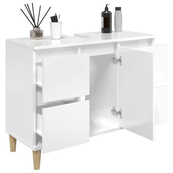 vidaXL Mobile Lavabo Bianco Lucido 80x33x60 cm in Legno Multistrato