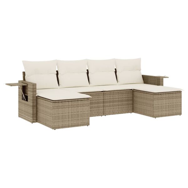 vidaXL Set Divano da Giardino 6 pz con Cuscini Beige in Polyrattan