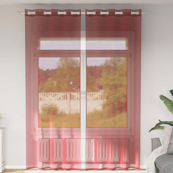 vidaXL Tende in Voile con Occhielli 2 pz Rosso Vino