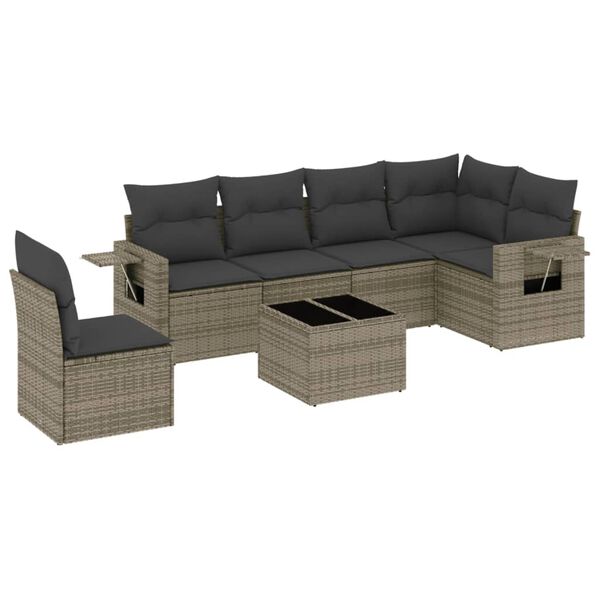 vidaXL Set Divani da Giardino 7 pz con Cuscini Grigio in Polyrattan
