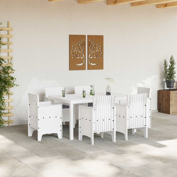 vidaXL Set da Pranzo per Giardino 7 pcs Bianco Rattan Polt