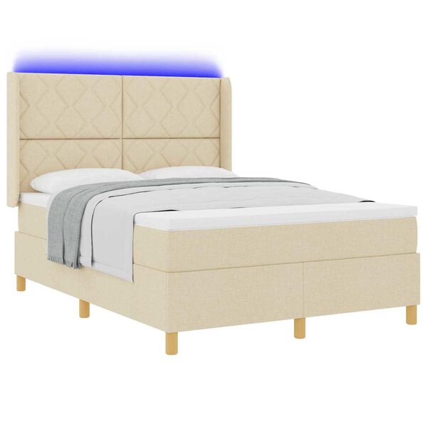 vidaXL Letto a molle con materasso con led Crema 160 x 200 cm Tessuto
