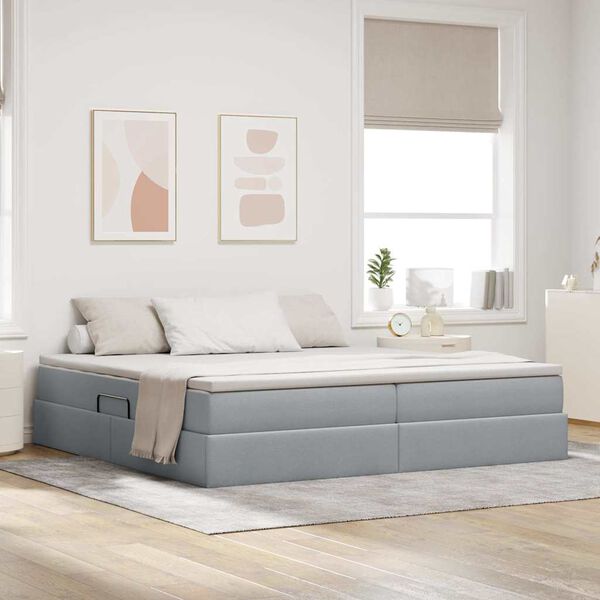 vidaXL Letto con contenitore e materasso Grigio chiaro 200 x 200 cm