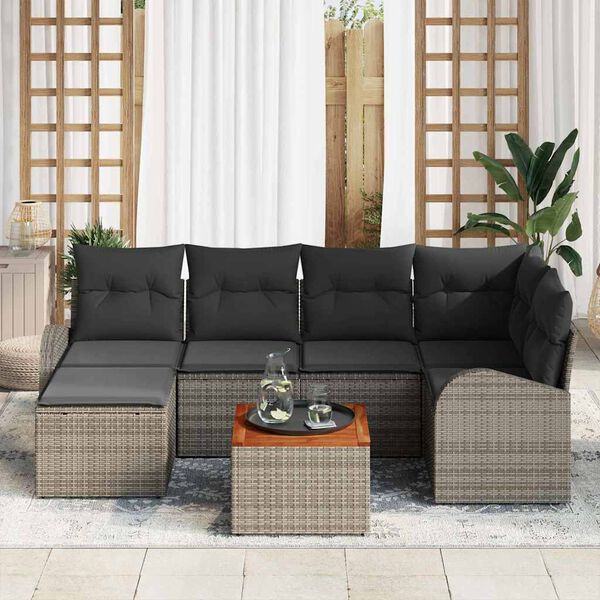 vidaXL Set Divano da Giardino con cuscino 7 pcs Grigio polyrattan