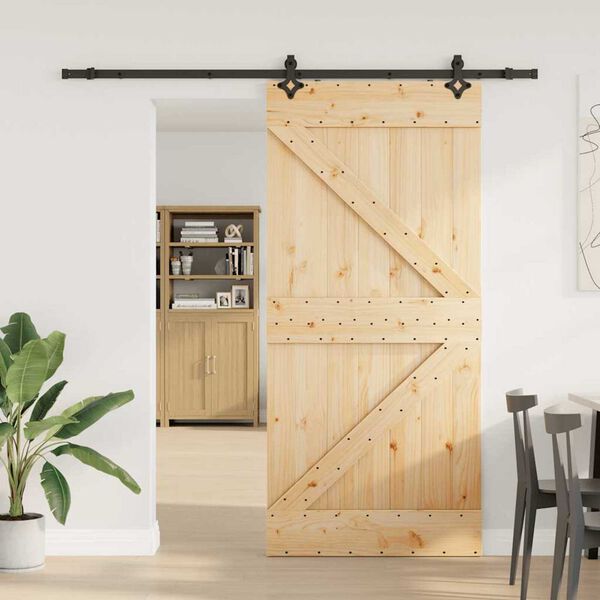 vidaXL Porta Scorrevole con Set Hardware 90x210 cm Legno Massello Pino