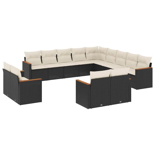 vidaXL Set Divani da Giardino 13pz con Cuscini Nero in Polyrattan