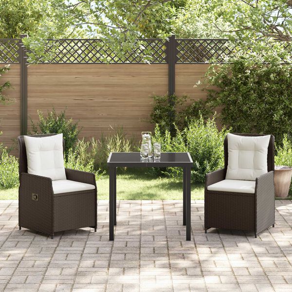vidaXL Set da Pranzo per Giardino 3 pcs Marrone polyrattan